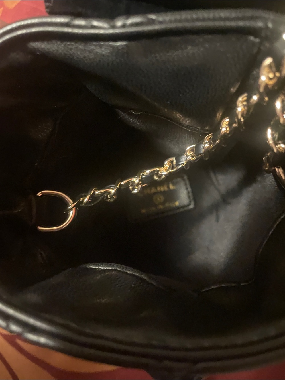 GWP Black Quilted Lambskin Mini Bucket with Gold Chain and Pearl Strap - Picture 3 of 17